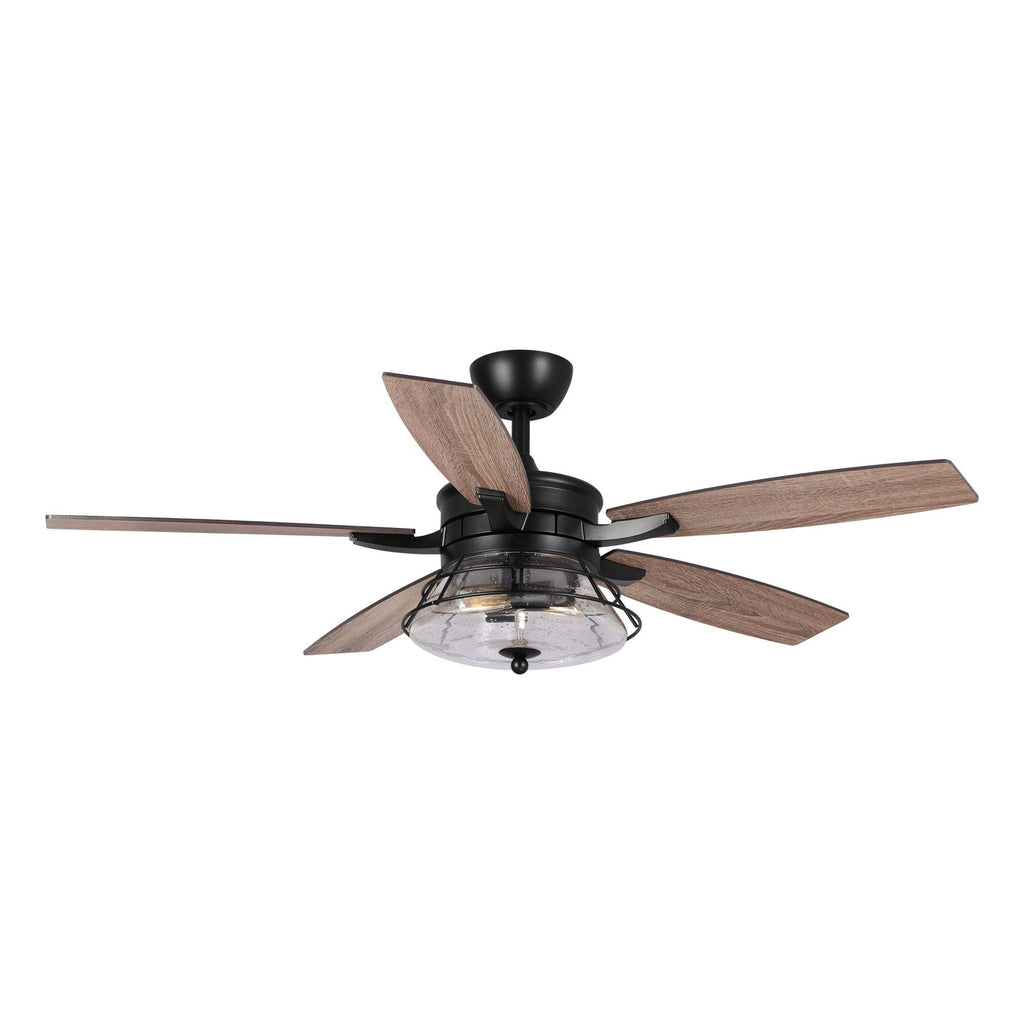 Ventilatore da soffitto decorativo industriale in vetro nero con 52 semi, con telecomando e kit luce