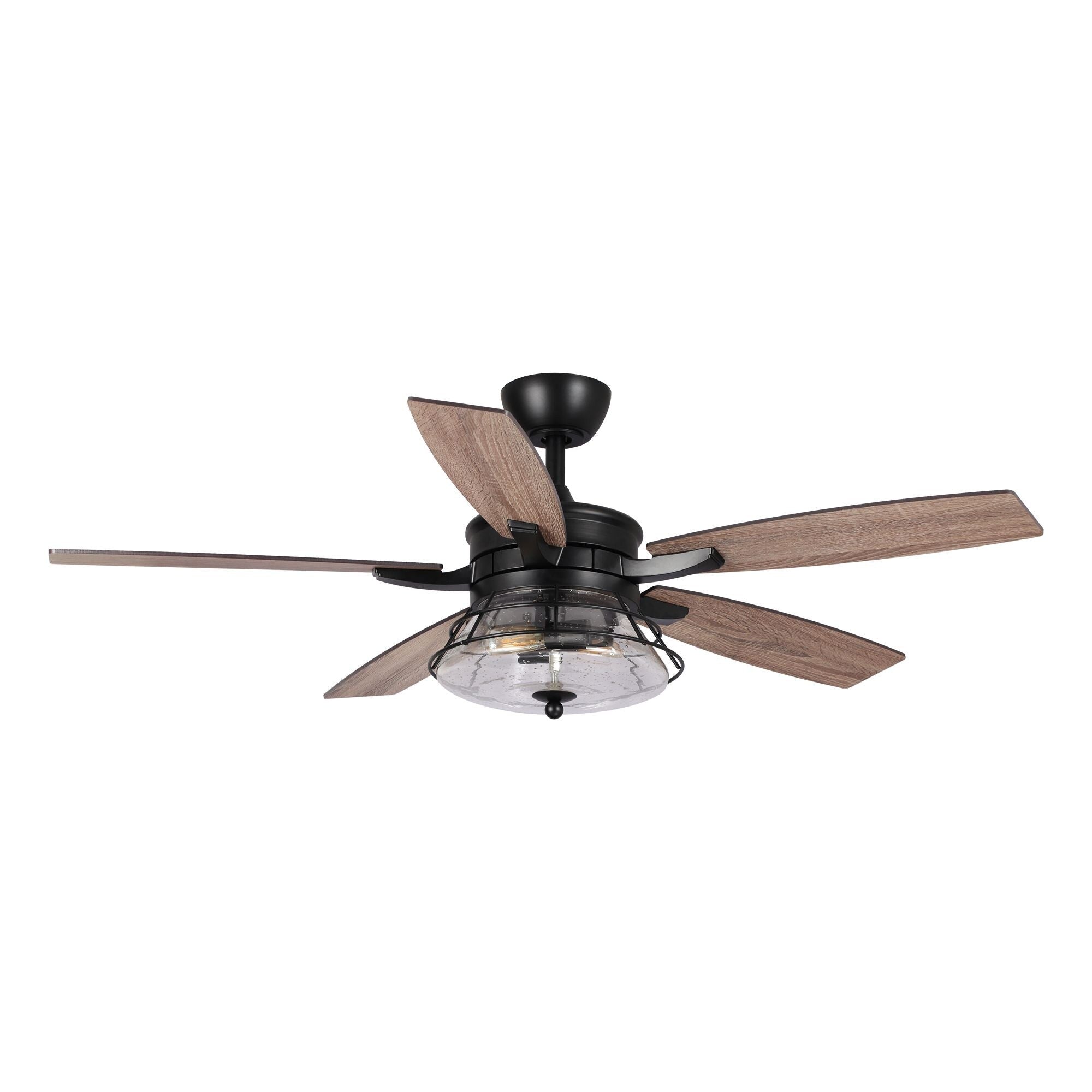 Ventilatore da soffitto decorativo industriale in vetro nero con 52 semi, con telecomando e kit luce
