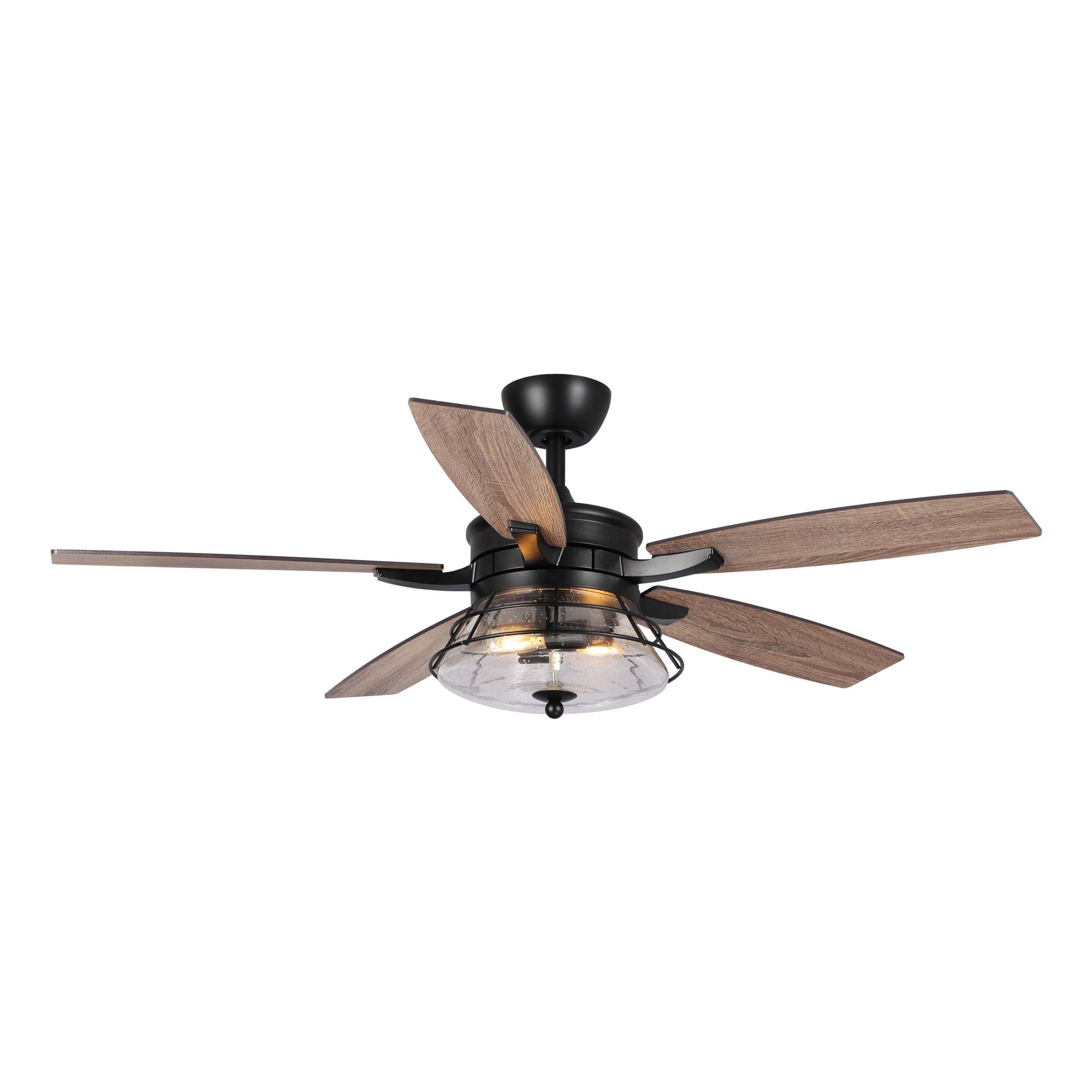 Ventilatore da soffitto decorativo industriale in vetro nero con 52 semi, con telecomando e kit luce