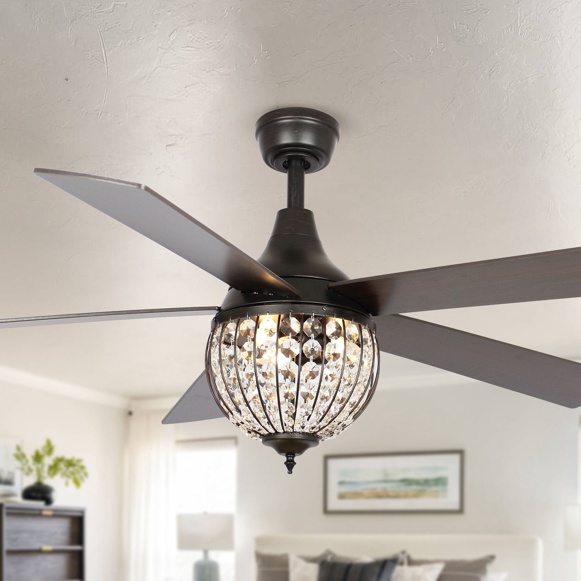 Ventilatore da soffitto industriale in legno nero a 5 pale con telecomando