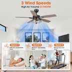 Ventilatore da soffitto decorativo industriale in vetro nero con 52 semi, con telecomando e kit luce