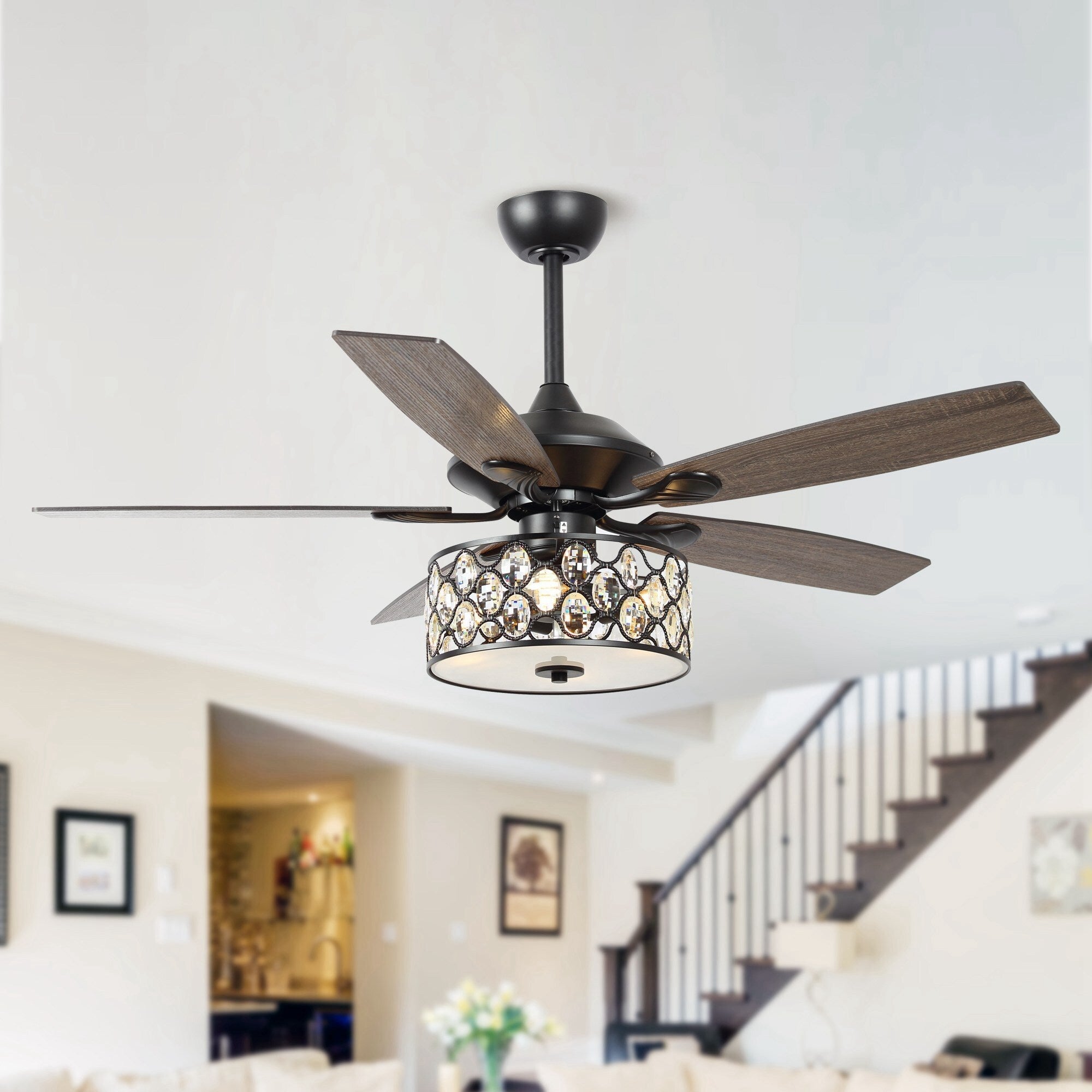 52 Ventilatore da soffitto in cristallo moderno a 4 luci con telecomando