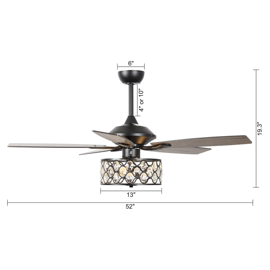 52 Ventilatore da soffitto in cristallo moderno a 4 luci con telecomando
