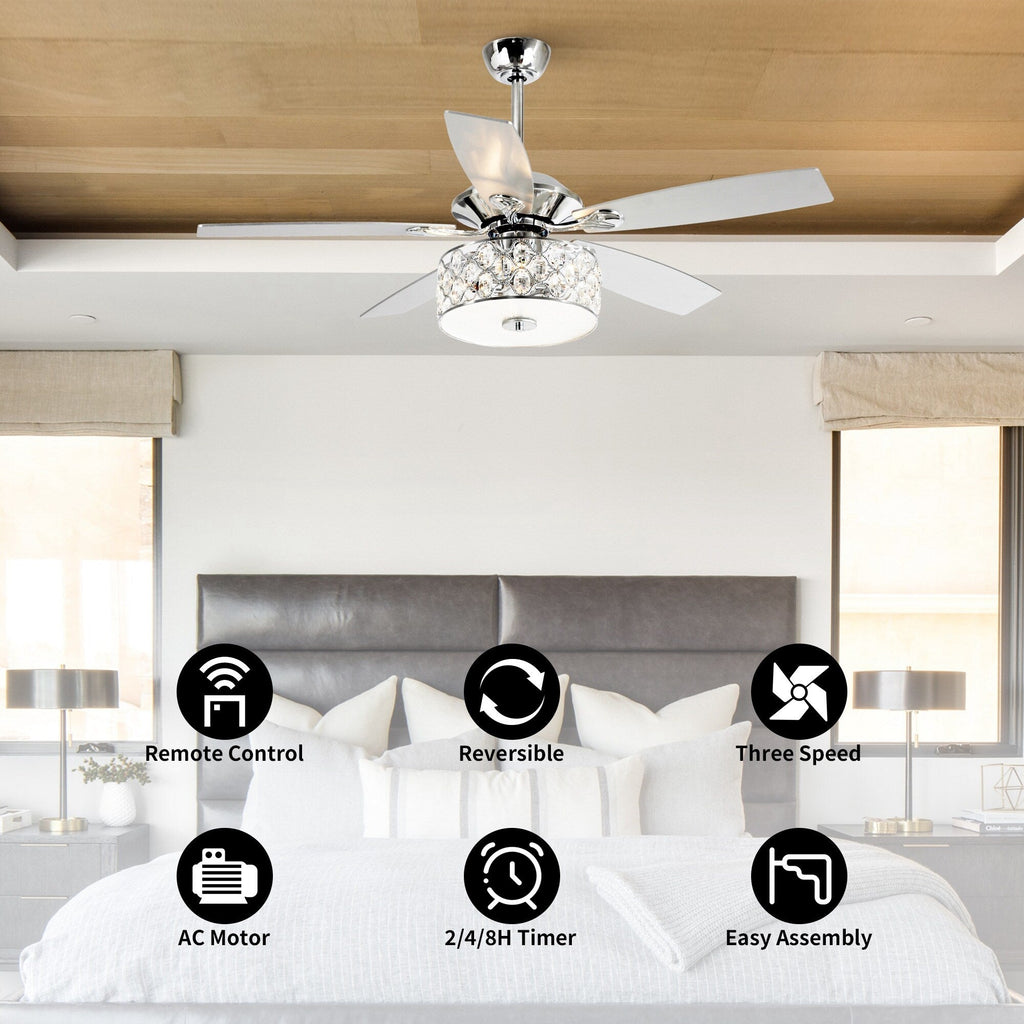 52 Ventilatore da soffitto in cristallo moderno a 4 luci con telecomando