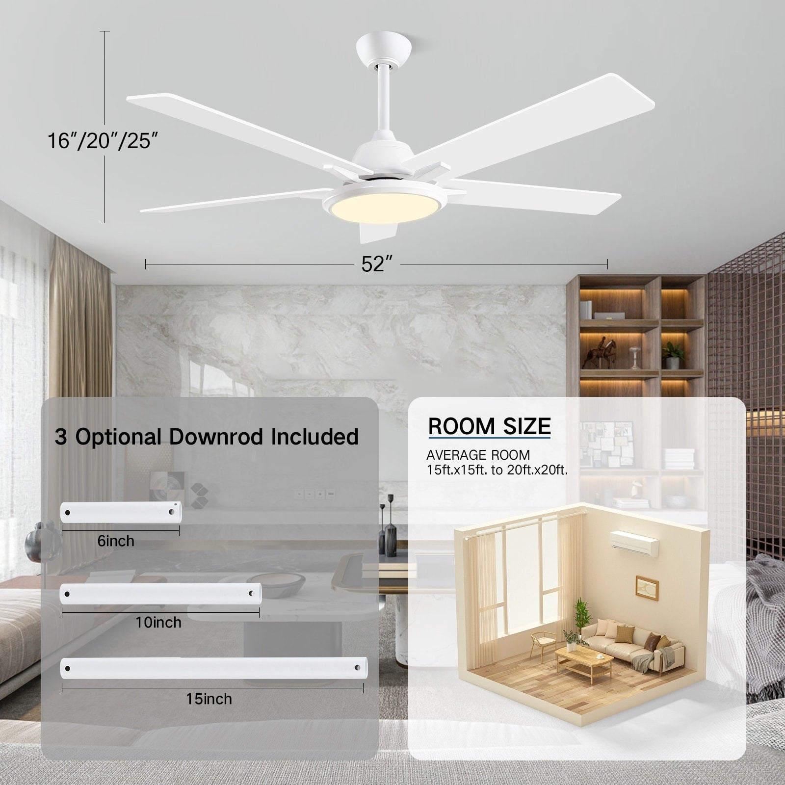 52 ventilatori da soffitto moderni con luci e telecomando, LED dimmerabili