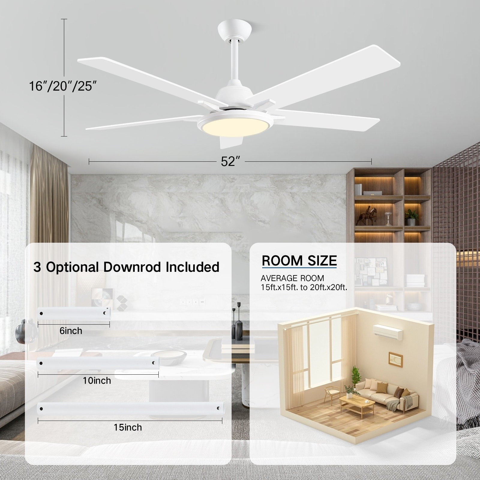 52 ventilatori da soffitto moderni con luci e telecomando, LED dimmerabili