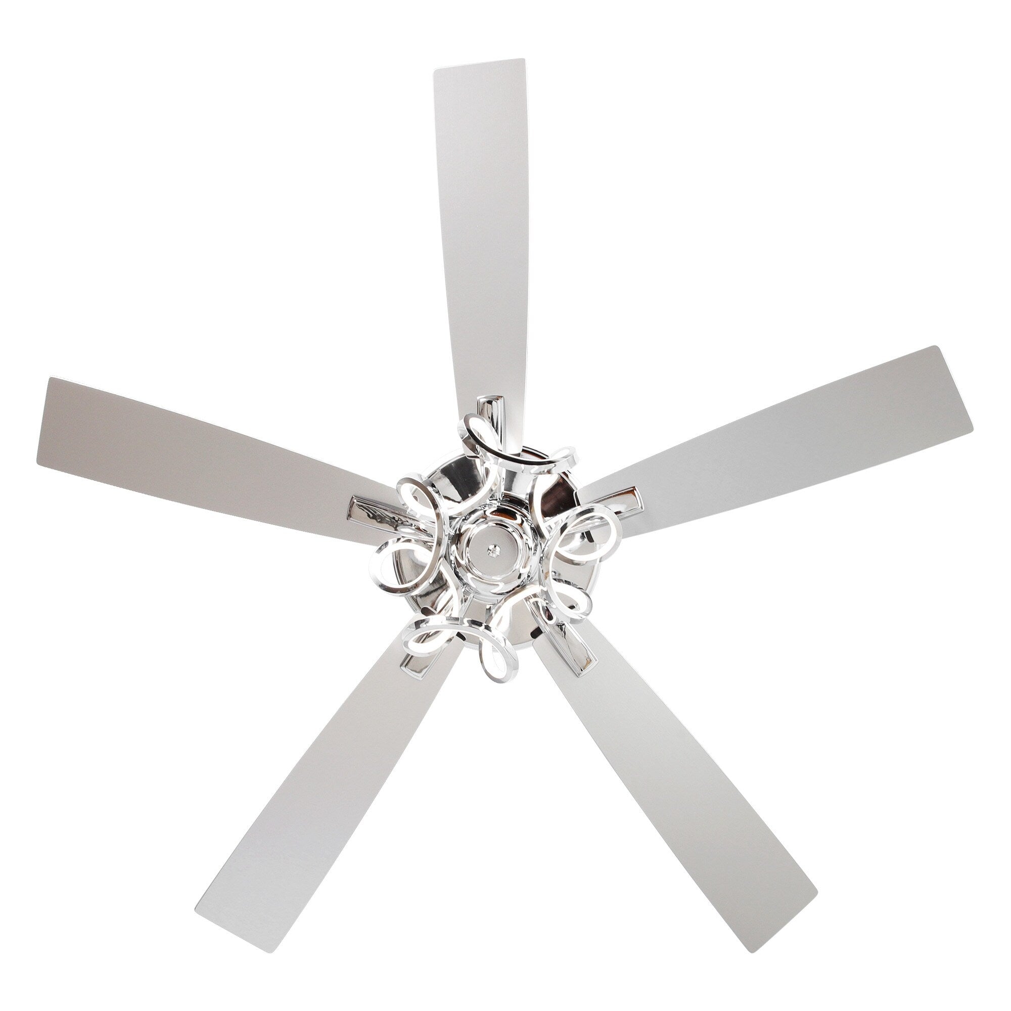 Ventilatore da soffitto moderno a LED dimmerabile da interno cromato/nero da 52 pollici con luce e telecomando