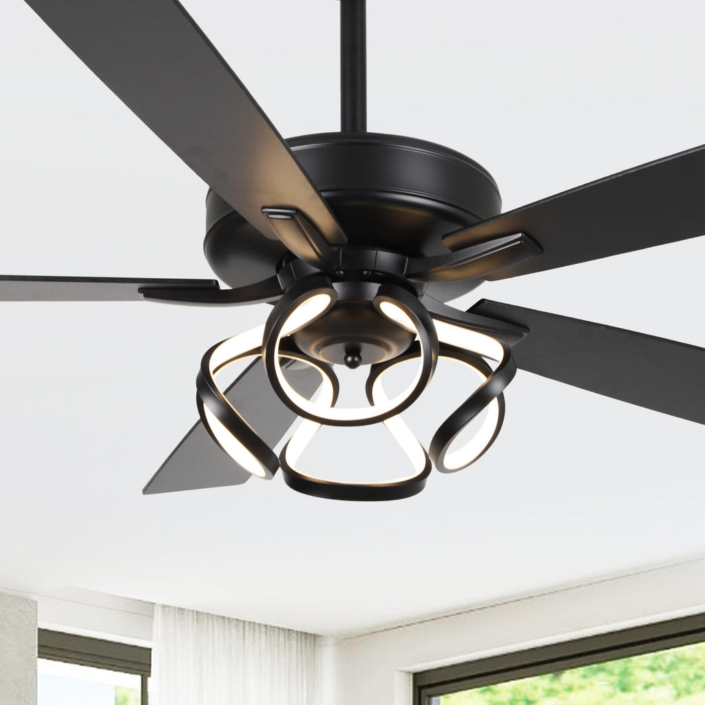 Ventilatore da soffitto moderno a LED dimmerabile da interno cromato/nero da 52 pollici con luce e telecomando