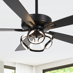 Ventilatore da soffitto moderno a LED dimmerabile da interno cromato/nero da 52 pollici con luce e telecomando