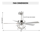 Ventilatore da soffitto moderno a LED dimmerabile da interno cromato/nero da 52 pollici con luce e telecomando