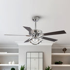 Ventilatore da soffitto moderno a LED dimmerabile da interno cromato/nero da 52 pollici con luce e telecomando
