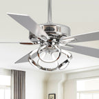 Ventilatore da soffitto moderno a LED dimmerabile da interno cromato/nero da 52 pollici con luce e telecomando