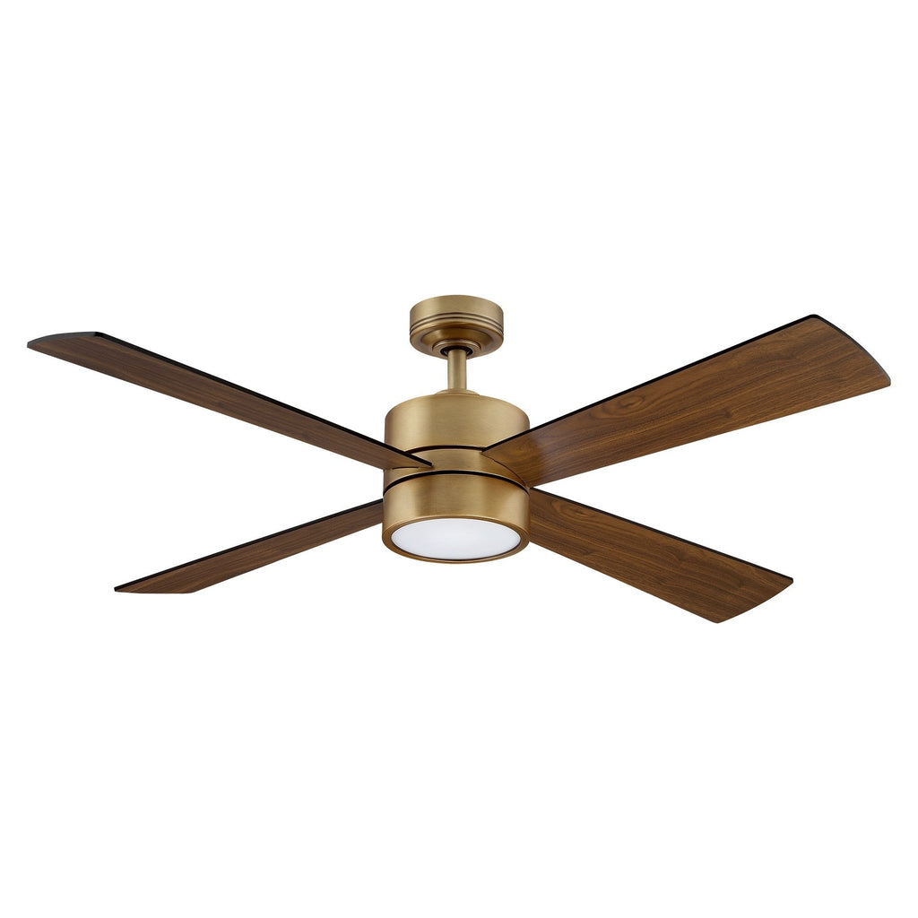 Ventilatore da soffitto per interni in ottone anticato con 4 pale, luce e telecomando