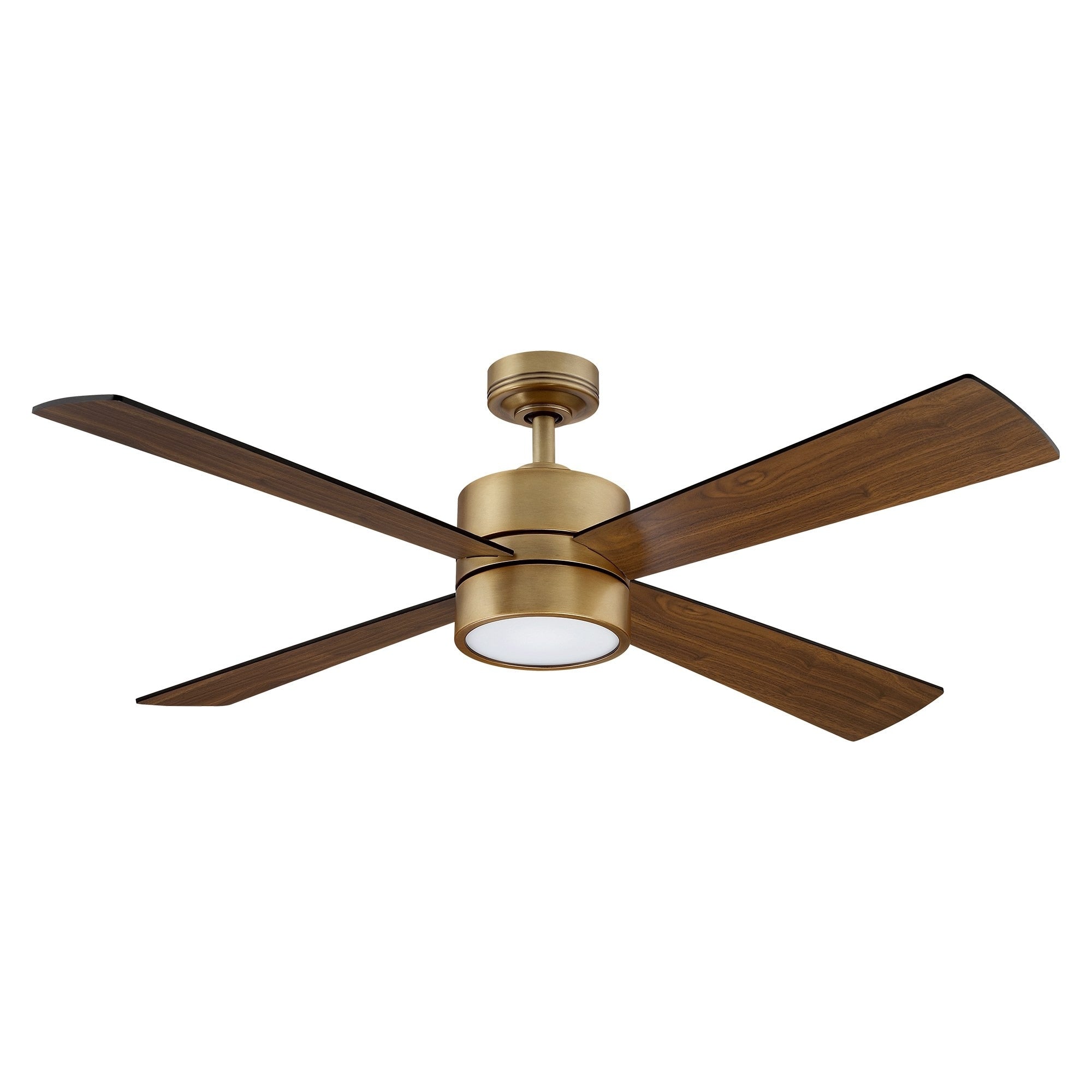 Ventilatore da soffitto per interni in ottone anticato con 4 pale, luce e telecomando