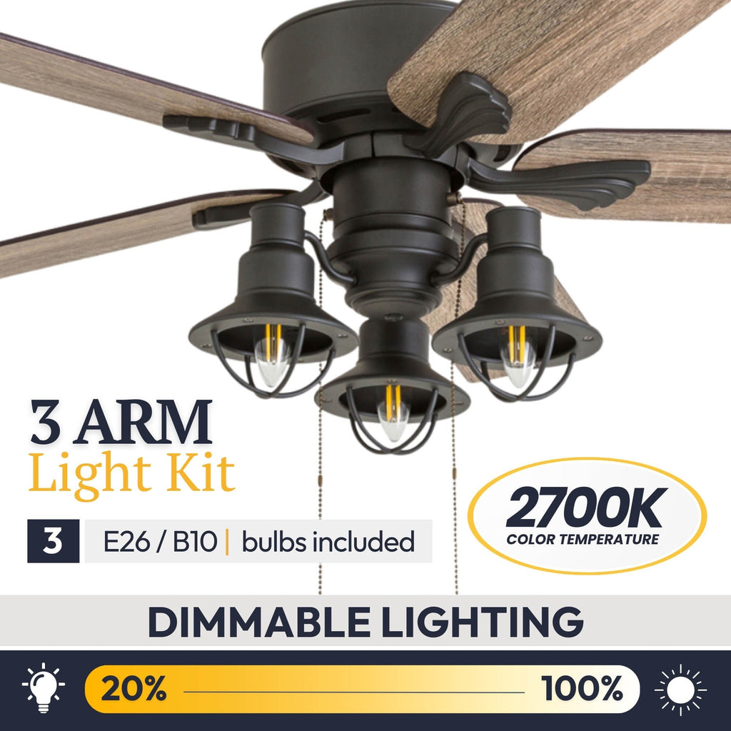 52 Prominence Home Sivan Bronze Farmhouse Ventilatore da soffitto a LED con luce, telecomando