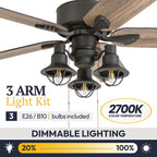52 Prominence Home Sivan Bronze Farmhouse Ventilatore da soffitto a LED con luce, telecomando