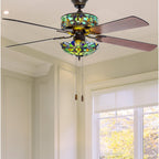 Ventilatore da soffitto Magna Carta in stile Tiffany Copper Grove Guasipati da 52 pollici - 52L x 52W x 16,5