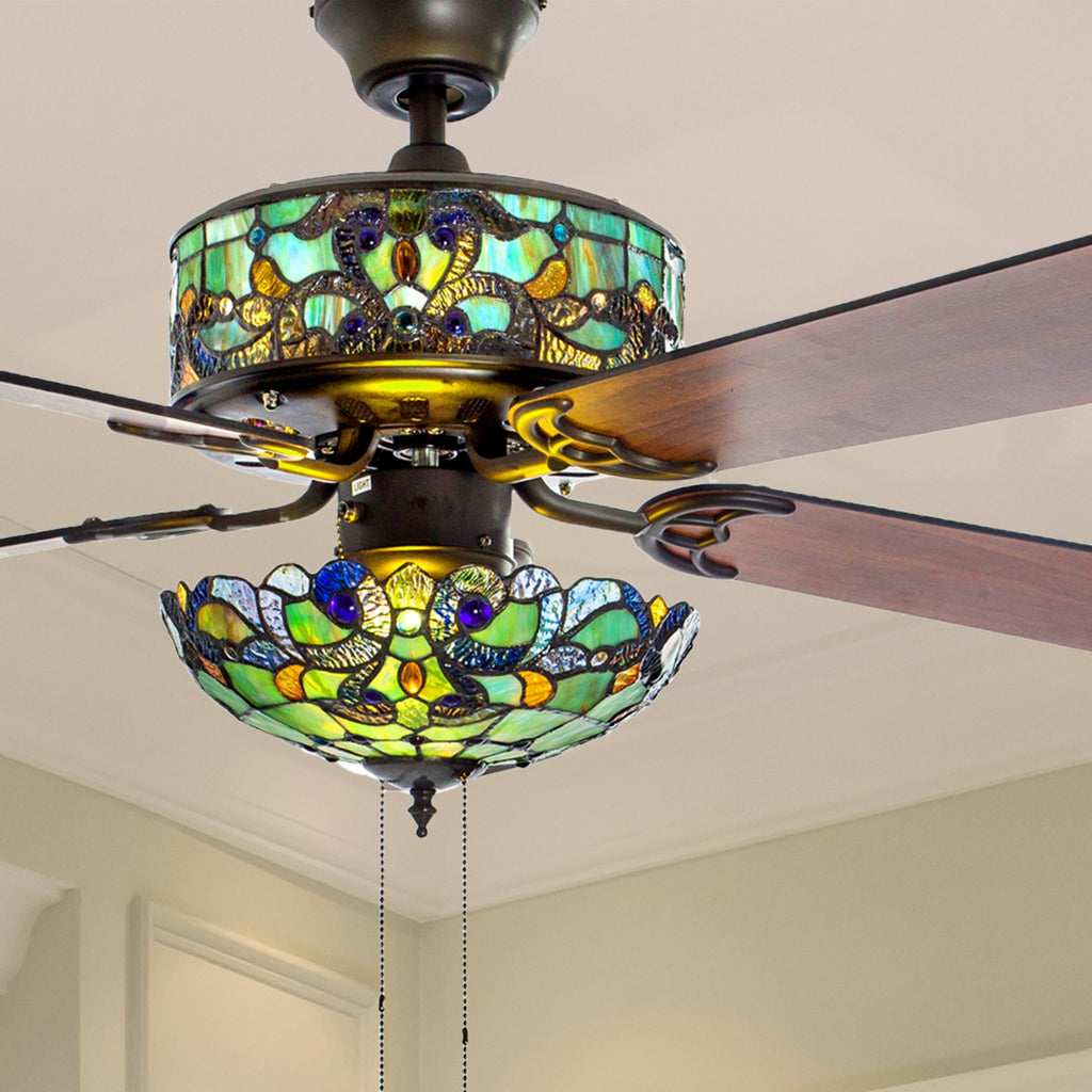 Ventilatore da soffitto Magna Carta in stile Tiffany Copper Grove Guasipati da 52 pollici - 52L x 52W x 16,5