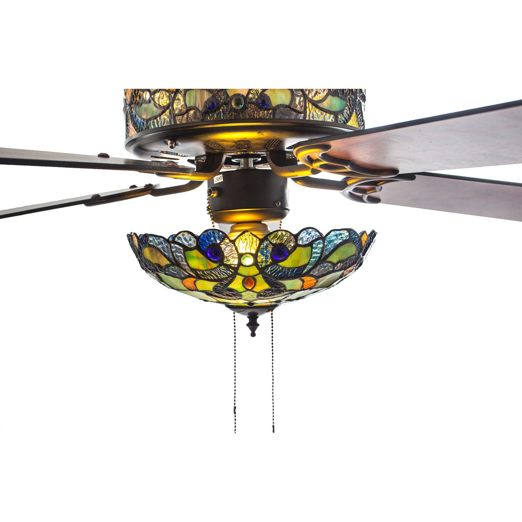 Ventilatore da soffitto Magna Carta in stile Tiffany Copper Grove Guasipati da 52 pollici - 52L x 52W x 16,5