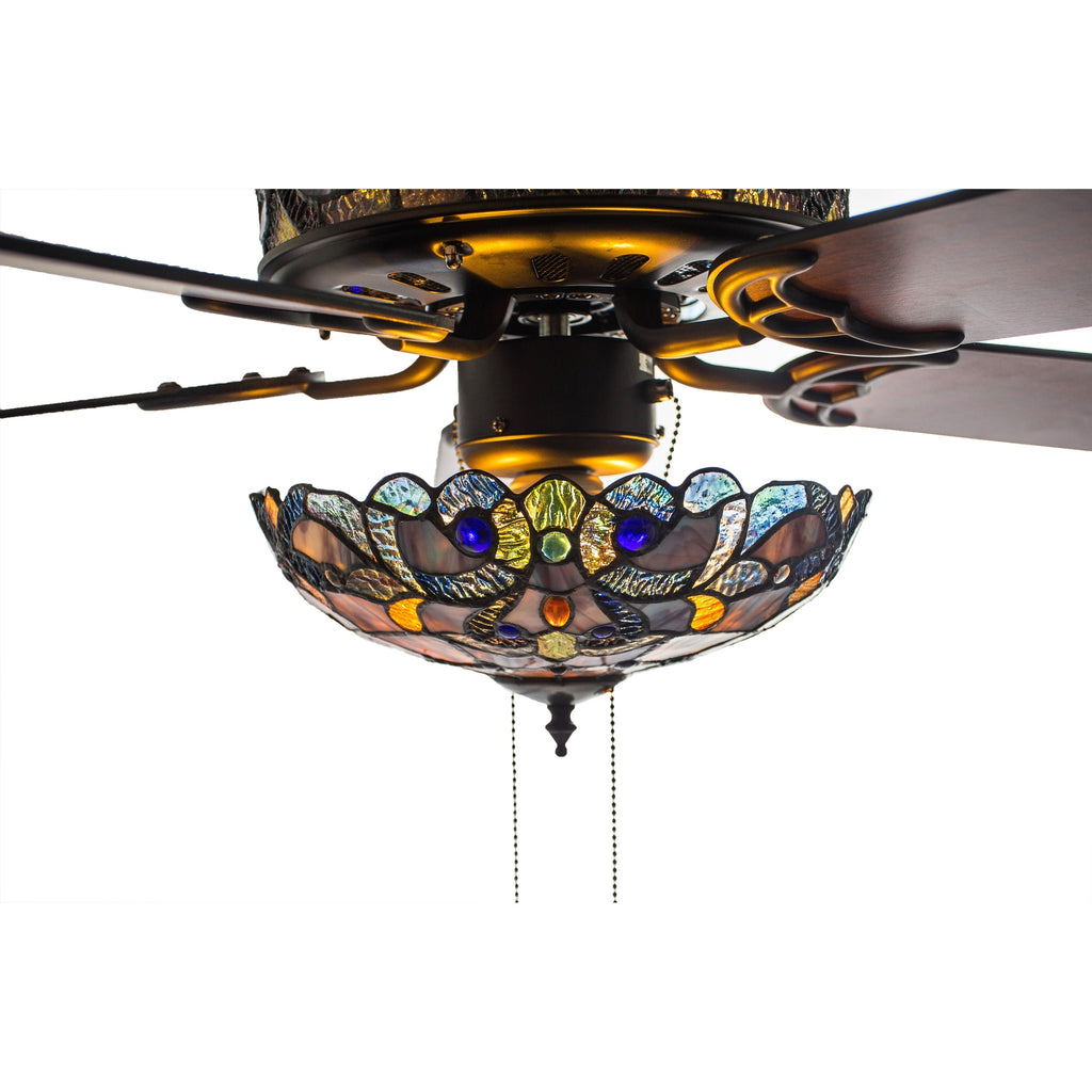 Ventilatore da soffitto Magna Carta in stile Tiffany Copper Grove Guasipati da 52 pollici - 52L x 52W x 16,5