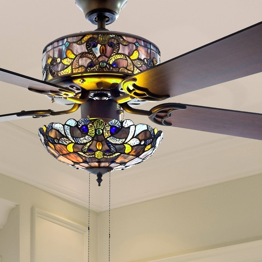 Ventilatore da soffitto Magna Carta in stile Tiffany Copper Grove Guasipati da 52 pollici - 52L x 52W x 16,5