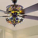 Ventilatore da soffitto Magna Carta in stile Tiffany Copper Grove Guasipati da 52 pollici - 52L x 52W x 16,5