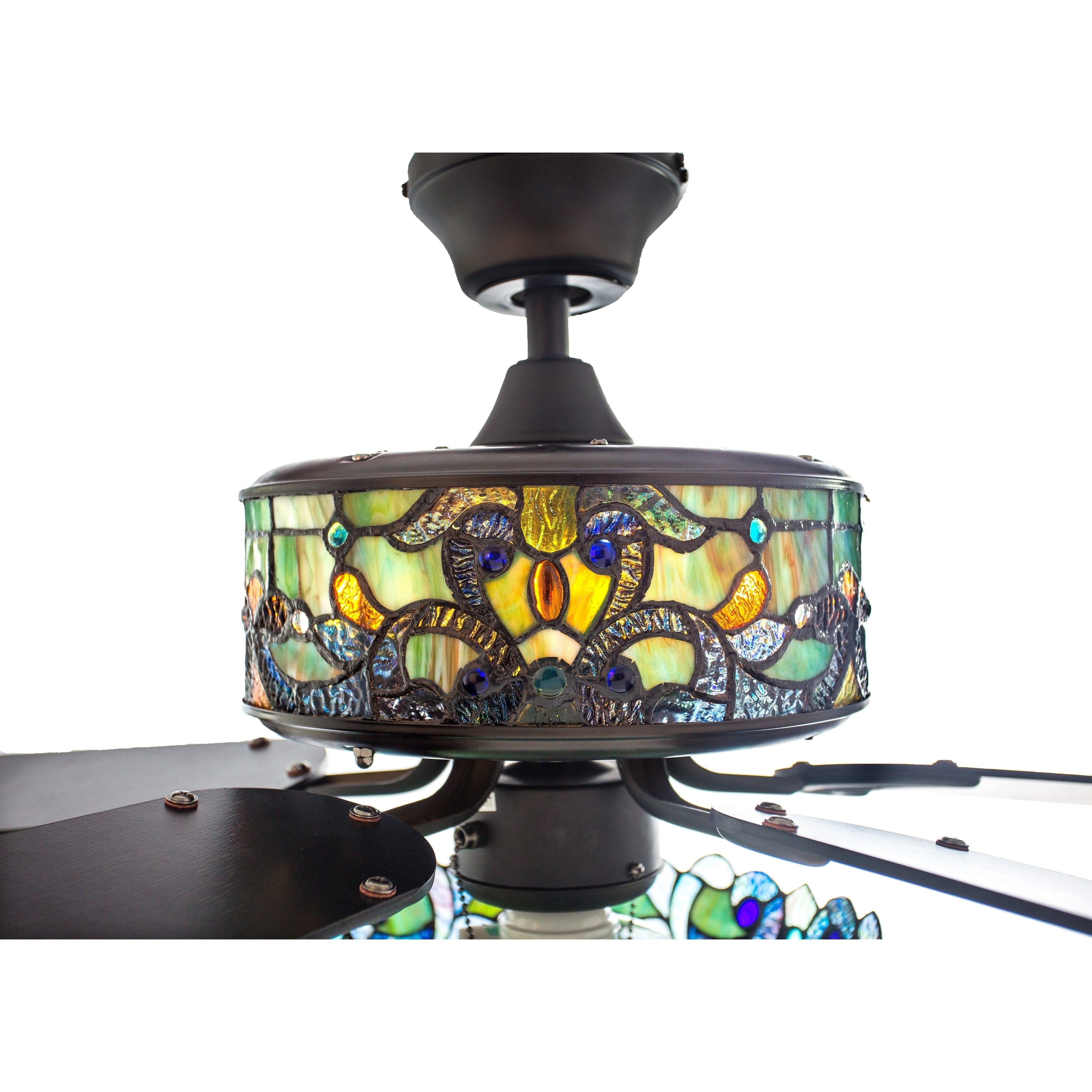 Ventilatore da soffitto Magna Carta in stile Tiffany Copper Grove Guasipati da 52 pollici - 52L x 52W x 16,5