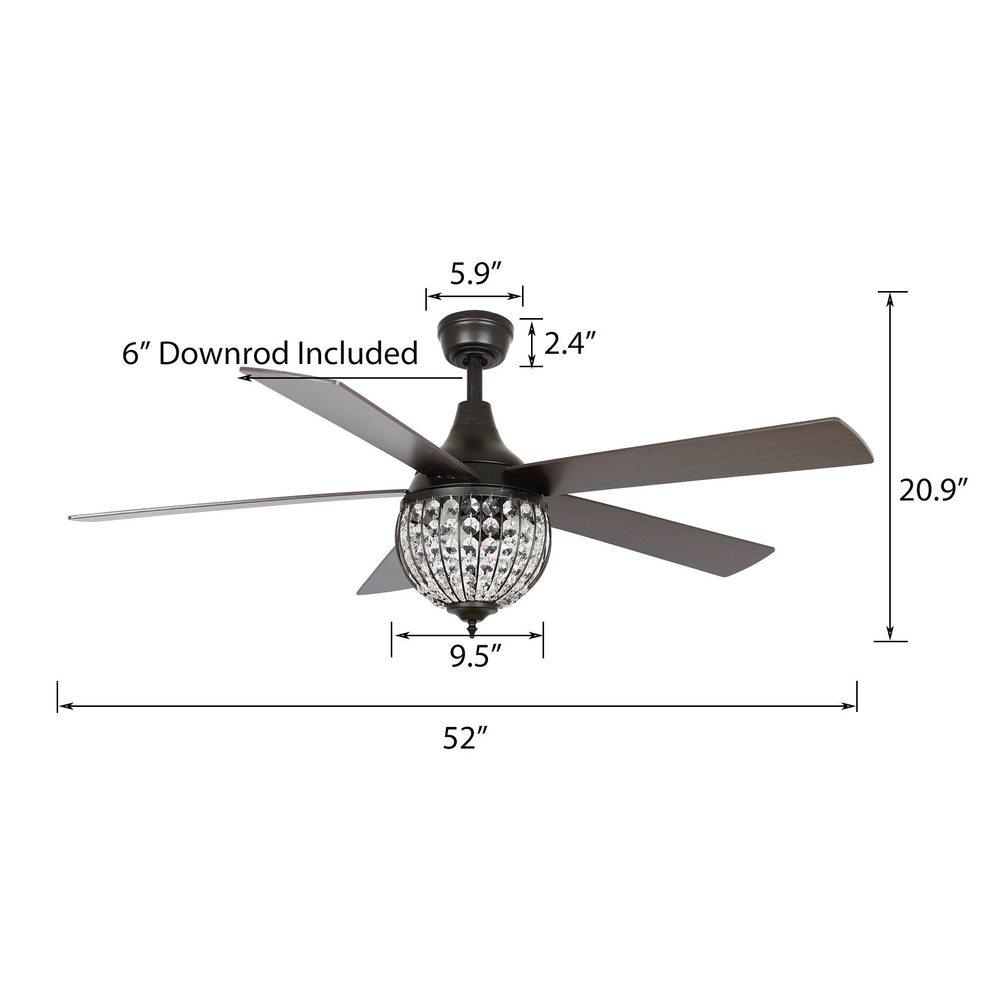 Ventilatore da soffitto industriale in legno nero a 5 pale con telecomando