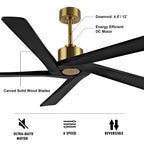 Ventilatore da soffitto per interni con motore CC WINGBO da 54 pollici senza luci - N/D