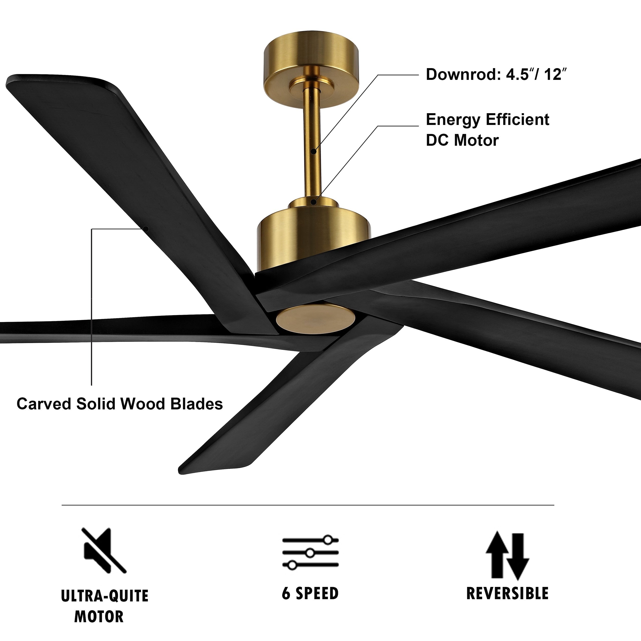 Ventilatore da soffitto per interni con motore CC WINGBO da 54 pollici senza luci - N/D