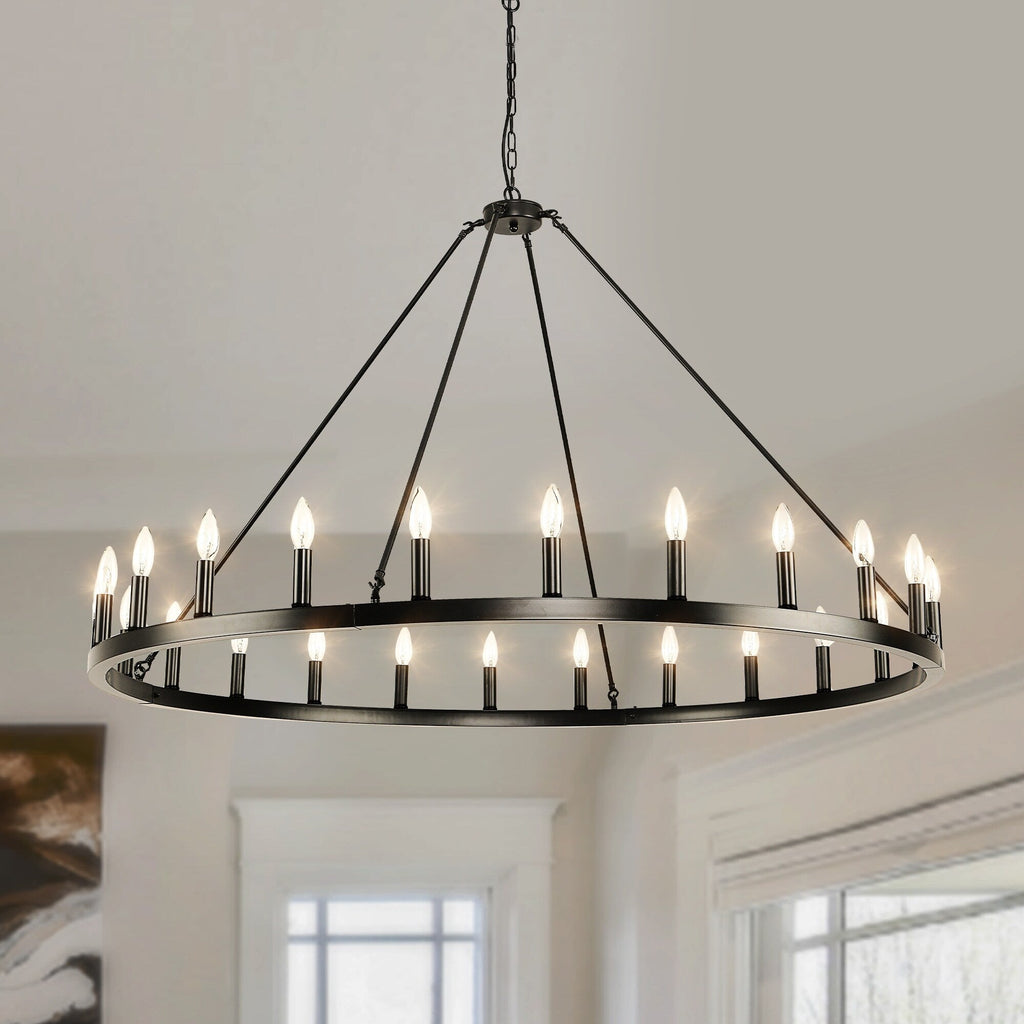 Lampadario a 24 luci con ruota di carro rotonda da 54 pollici