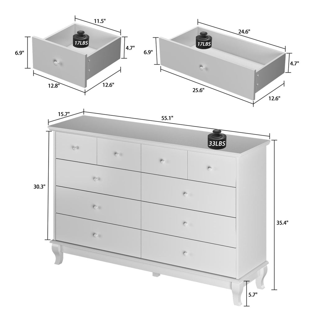 Cassettiera per camera da letto matrimoniale larga 55,1 cm con cassetti portaoggetti
