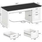 Scrivania direzionale Farmhouse Scrivania per ufficio domestico Cassetto per archivi Supporto per monitor Presa di corrente