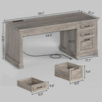 Scrivania direzionale Farmhouse Scrivania per ufficio domestico Cassetto per archivi Supporto per monitor Presa di corrente