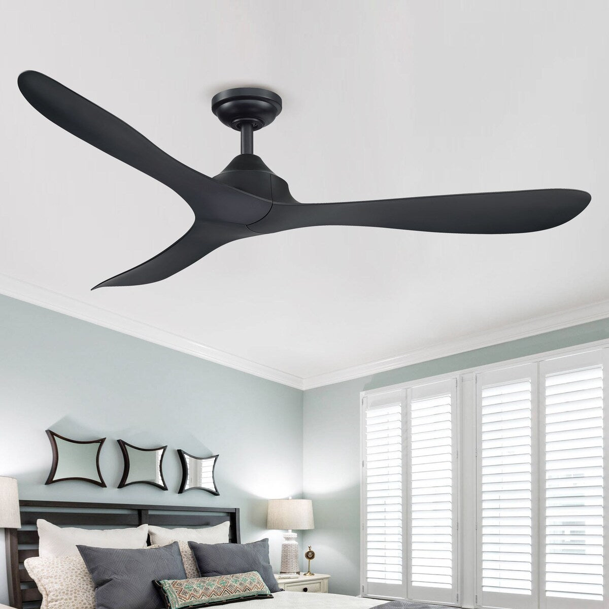 Ventilatore da soffitto moderno a 3 pale con elica nera da 56 pollici e telecomando