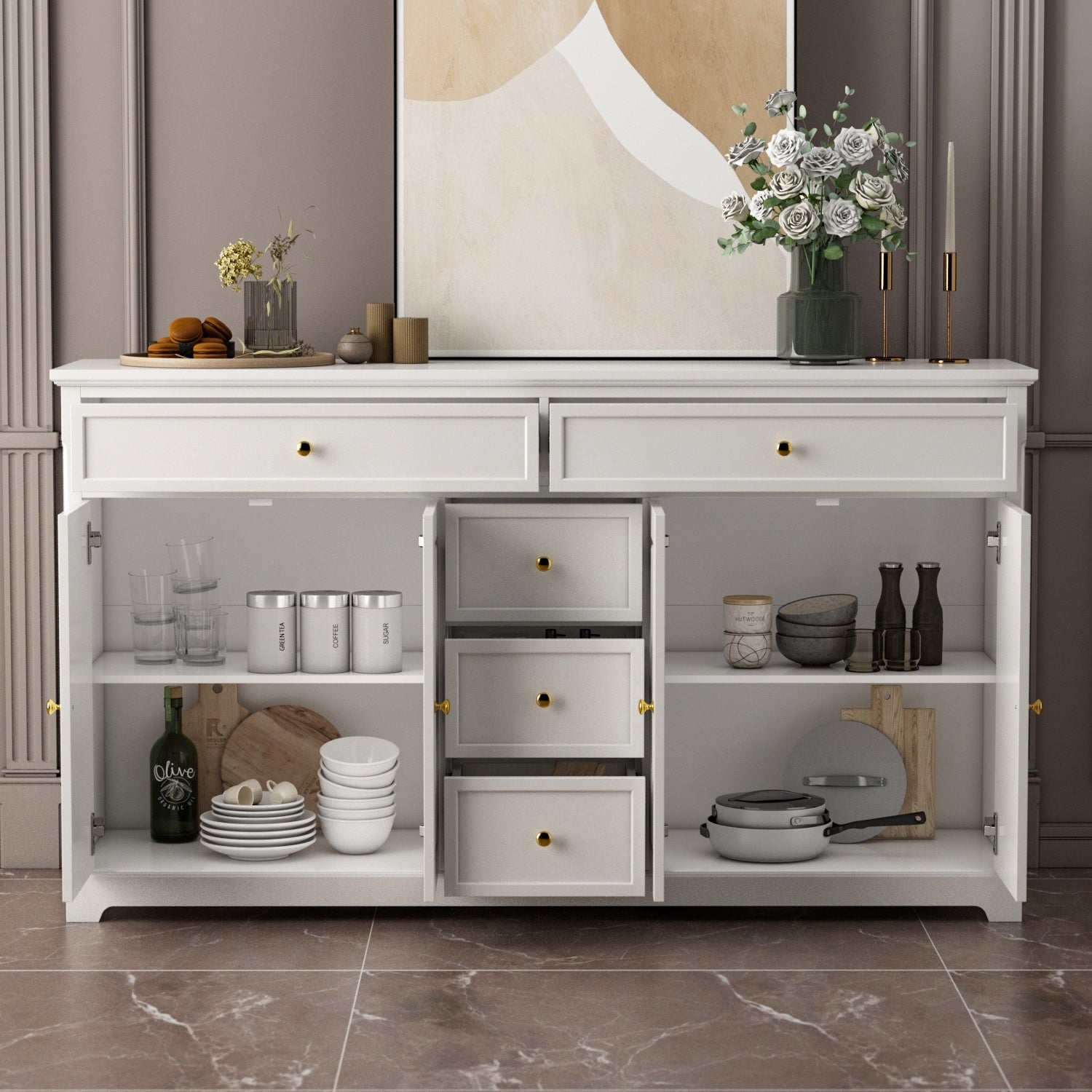 Credenza da 59,1'', bianca, moderna, contemporanea, laccata