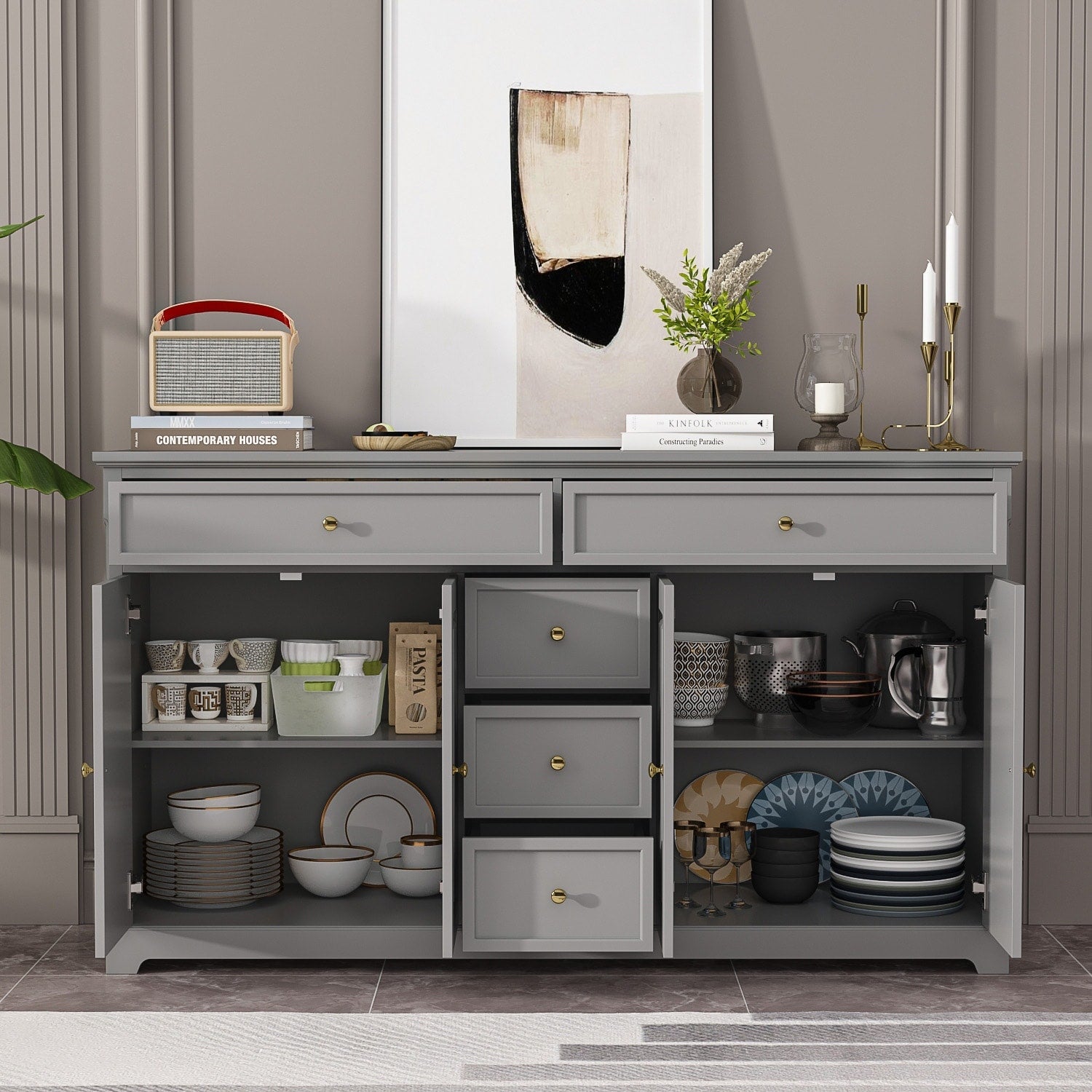 Credenza da 59,1'', bianca, moderna, contemporanea, laccata