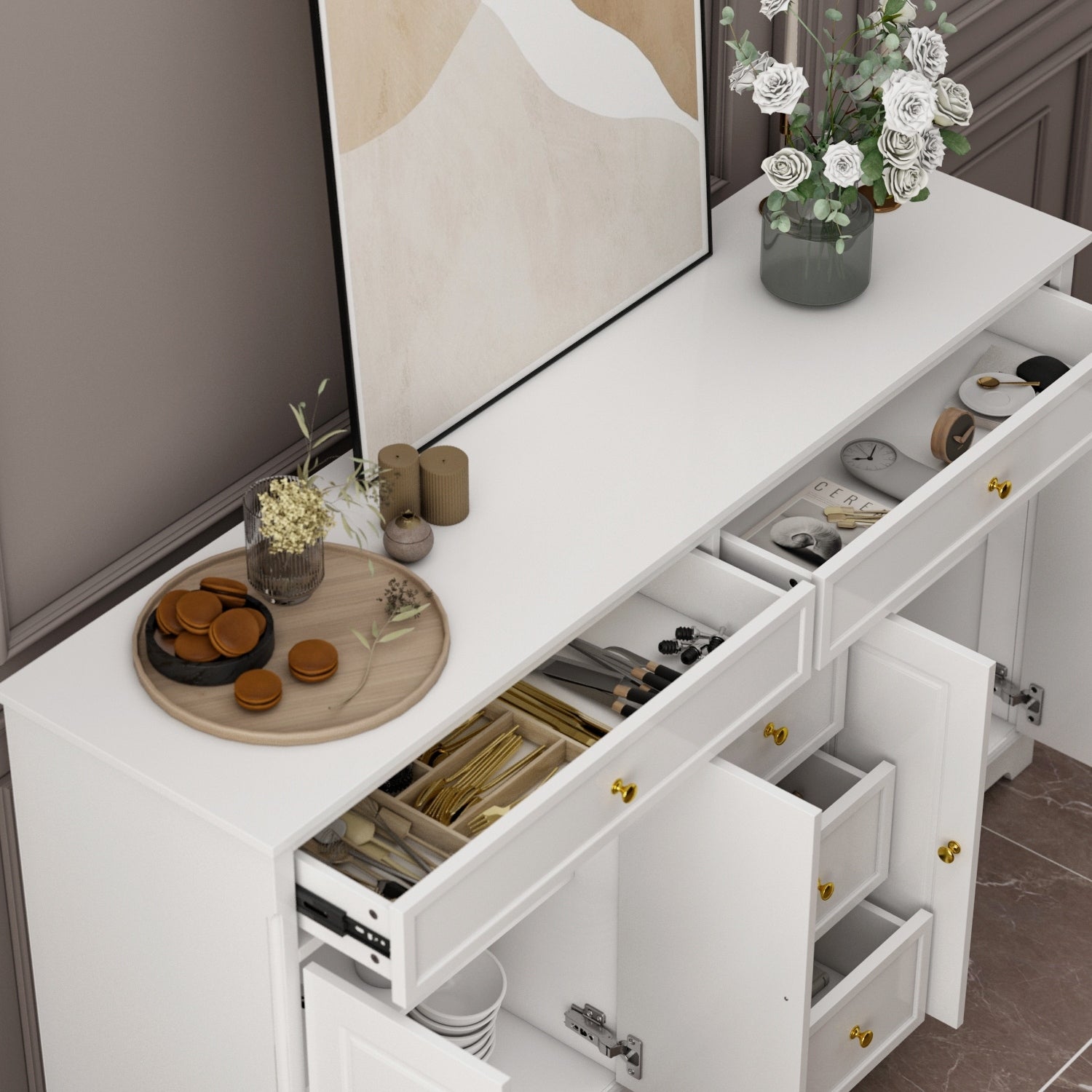 Credenza da 59,1'', bianca, moderna, contemporanea, laccata