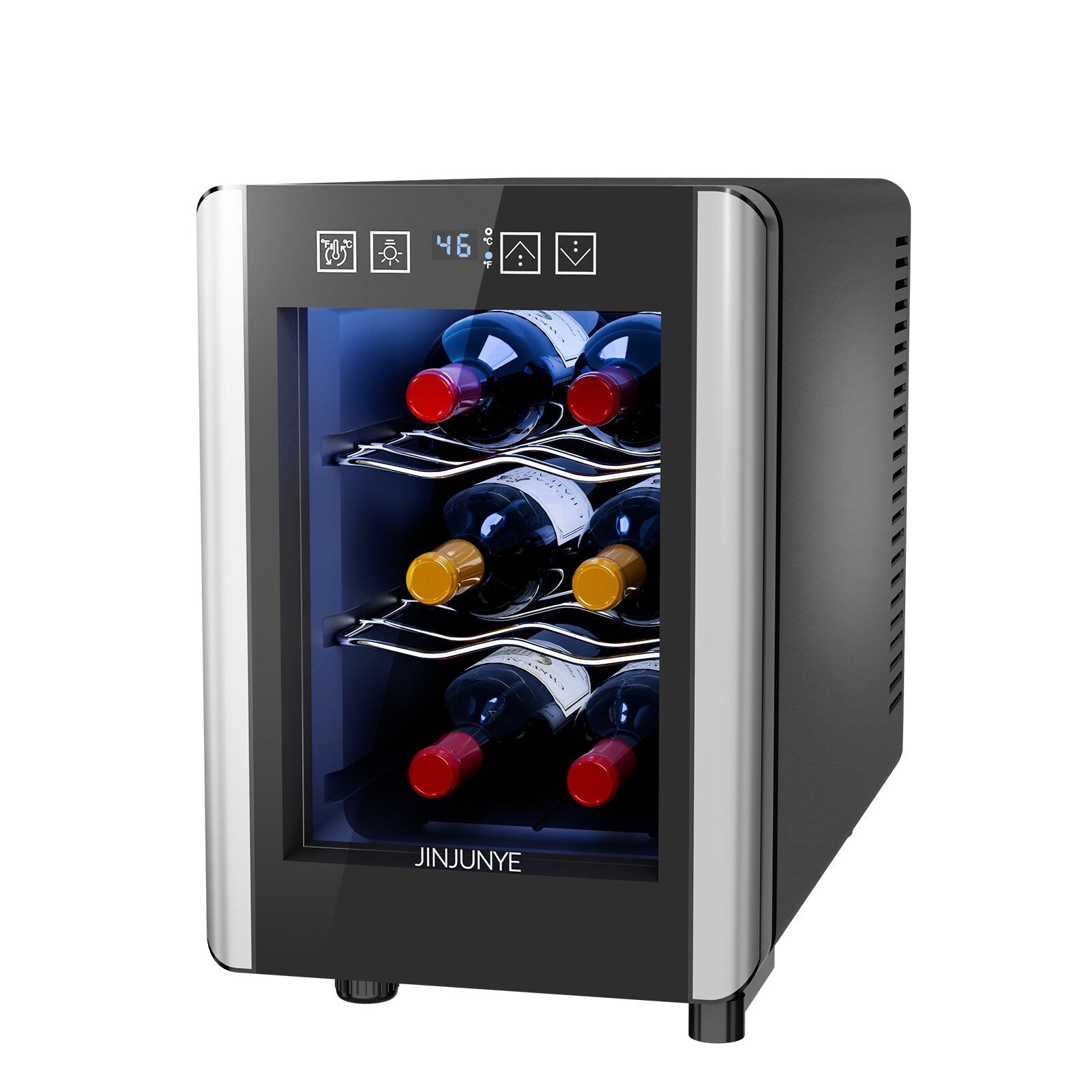 Frigorifero per vino da 6 bottiglie (8-19 °C), mini refrigeratore per bevande indipendente per l'estate, refrigeratore per vino con controllo della temperatura
