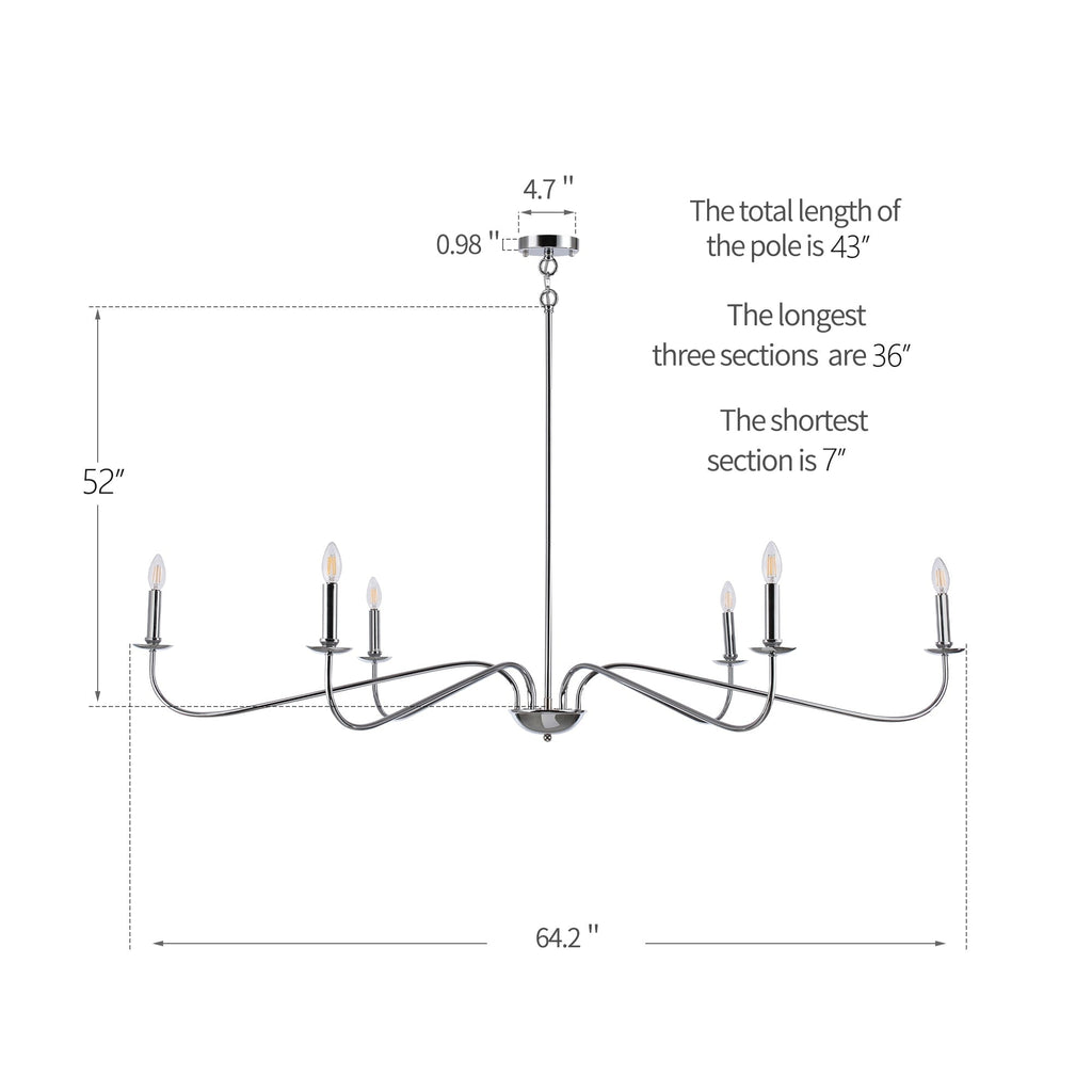 Lampadario minimalista da 64 pollici con 6 luci in nero opaco/oro/cromo - N/D