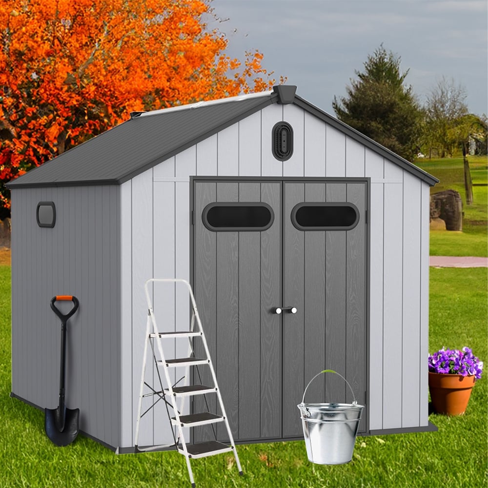 Capannone per attrezzi da esterno in resina resistente alle intemperie, 6 piedi x 4 piedi/6 piedi x 8 piedi/8 piedi x 6 piedi/8 piedi x 10 piedi, con pavimento, Spire Tool Shed