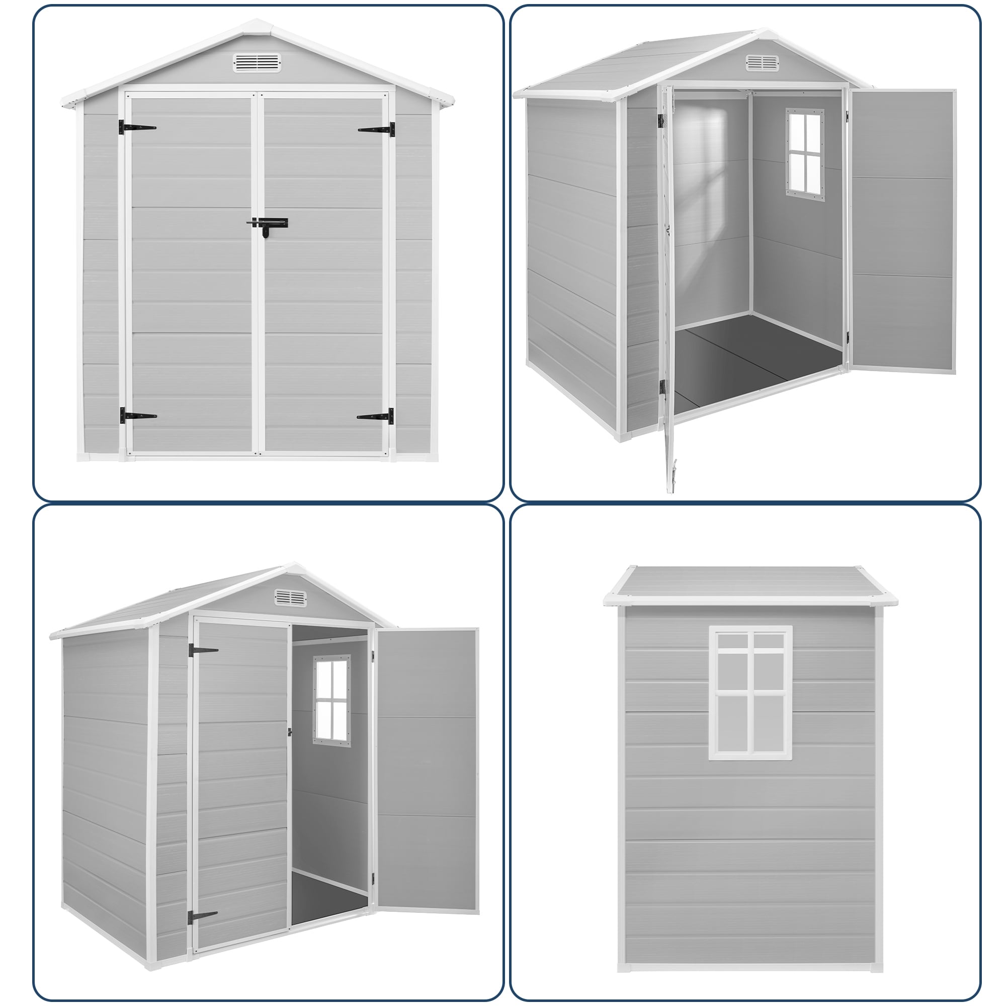 Capannone per attrezzi da esterno in resina resistente alle intemperie, 6 piedi x 4 piedi/6 piedi x 8 piedi/8 piedi x 6 piedi/8 piedi x 10 piedi, con pavimento, Spire Tool Shed