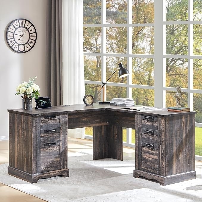Scrivania direzionale a L da 60 pollici, scrivania angolare in legno, scrivania per computer