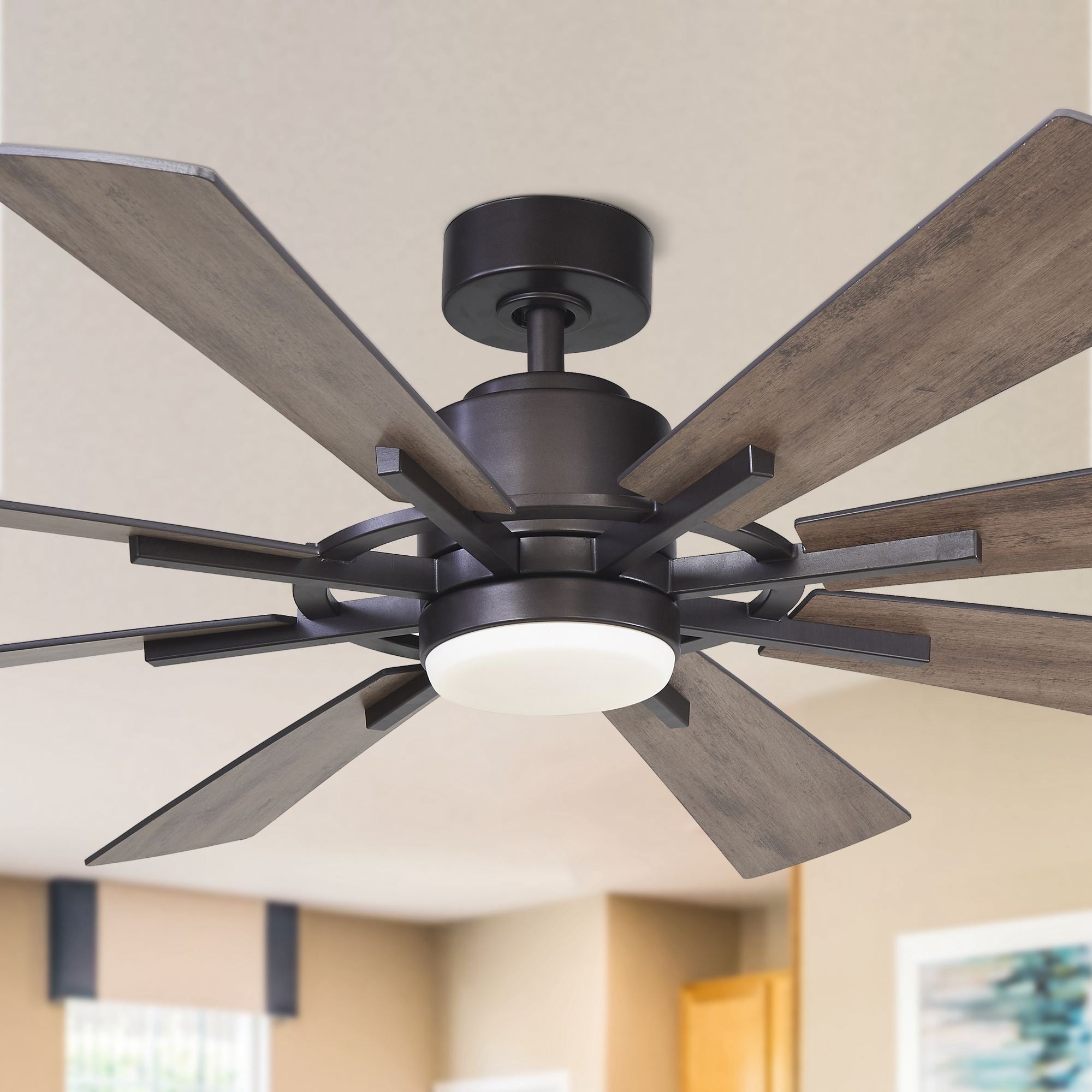 Ventilatore da soffitto a forma di mulino a vento in bronzo oliato da 60 pollici con luce e telecomando