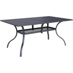 Tavolo da pranzo rettangolare in metallo con doghe per patio esterno 60 x 37 con foro per ombrellone per 6 persone