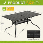 Tavolo da pranzo rettangolare in metallo con doghe per patio esterno 60 x 37 con foro per ombrellone per 6 persone