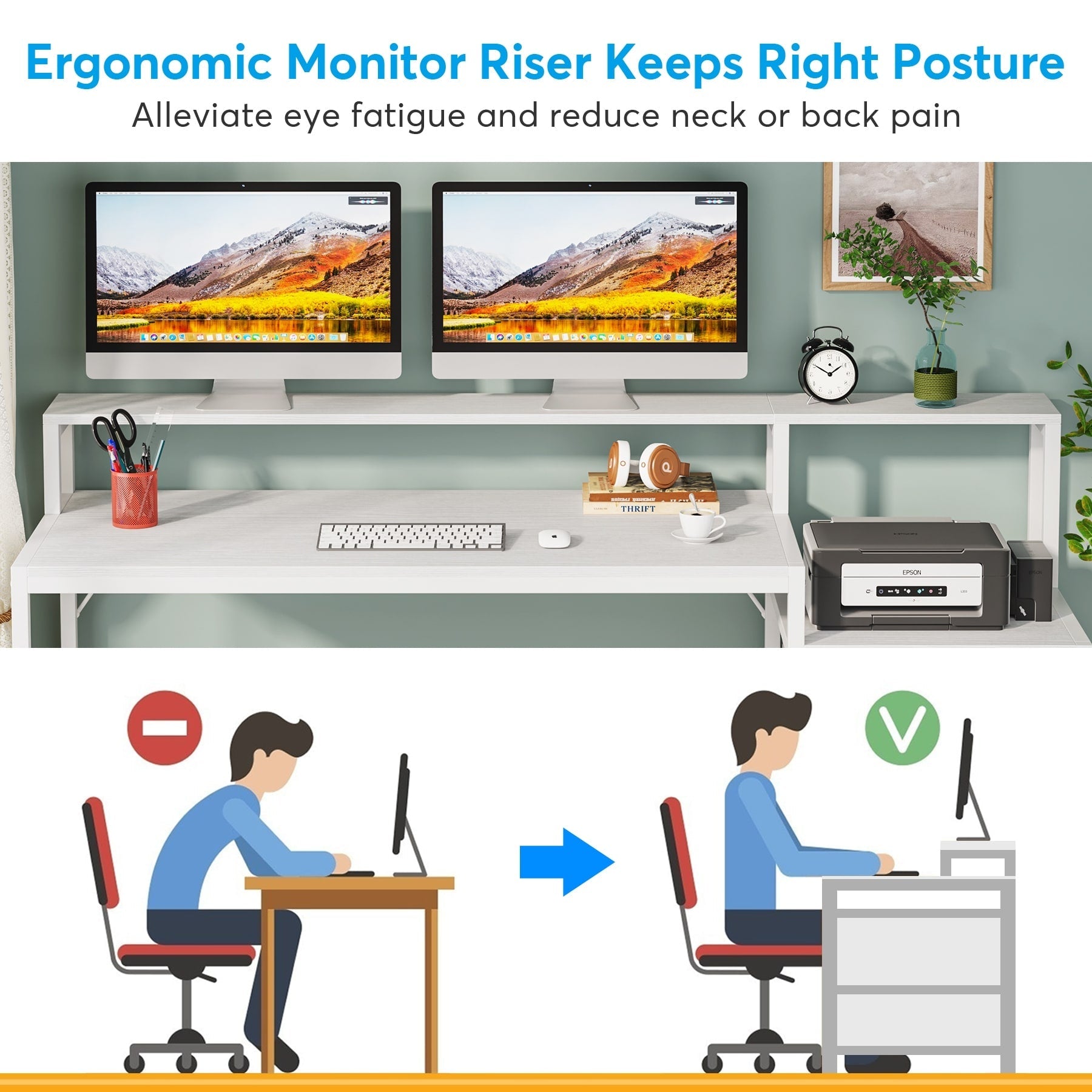 Scrivania per computer da 63 pollici con supporto per monitor, scrivanie ergonomiche per ufficio domestico con cassetti e schedario