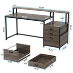 Scrivania per computer da 63 pollici con supporto per monitor, scrivanie ergonomiche per ufficio domestico con cassetti e schedario