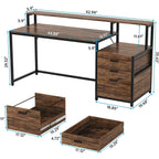 Scrivania per computer da 63 pollici con supporto per monitor, scrivanie ergonomiche per ufficio domestico con cassetti e schedario