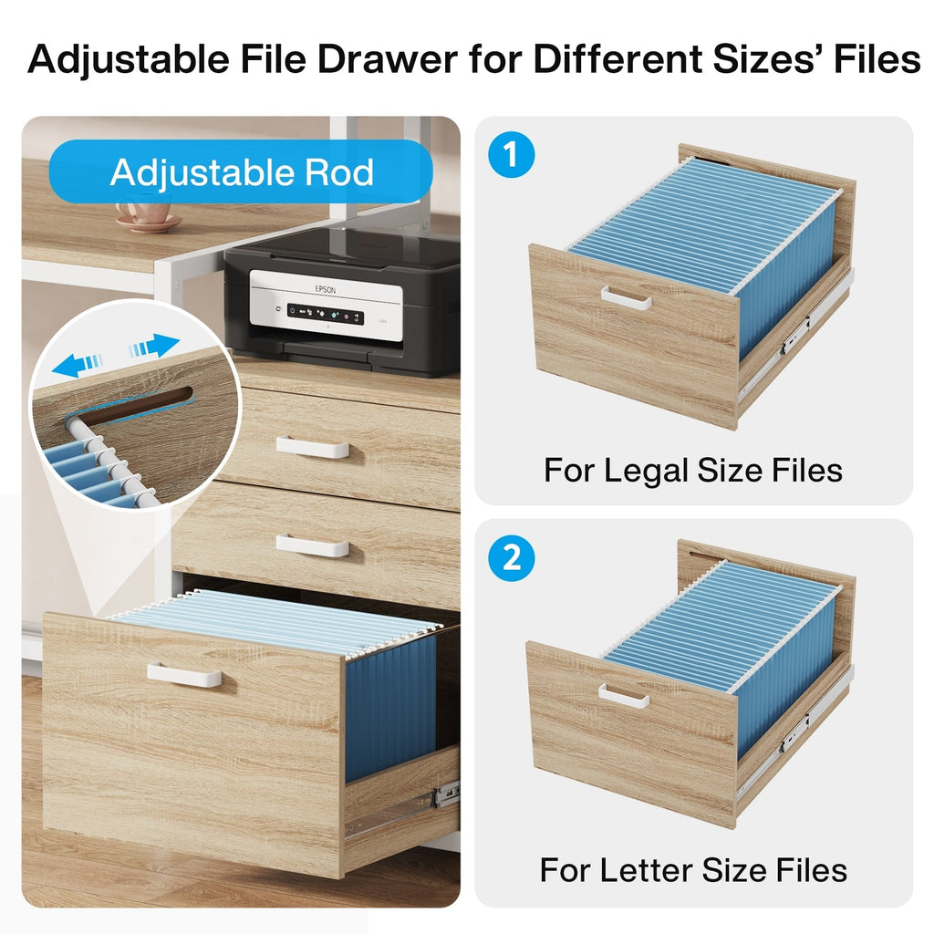 Scrivania per computer da 63 pollici con supporto per monitor, scrivanie ergonomiche per ufficio domestico con cassetti e schedario